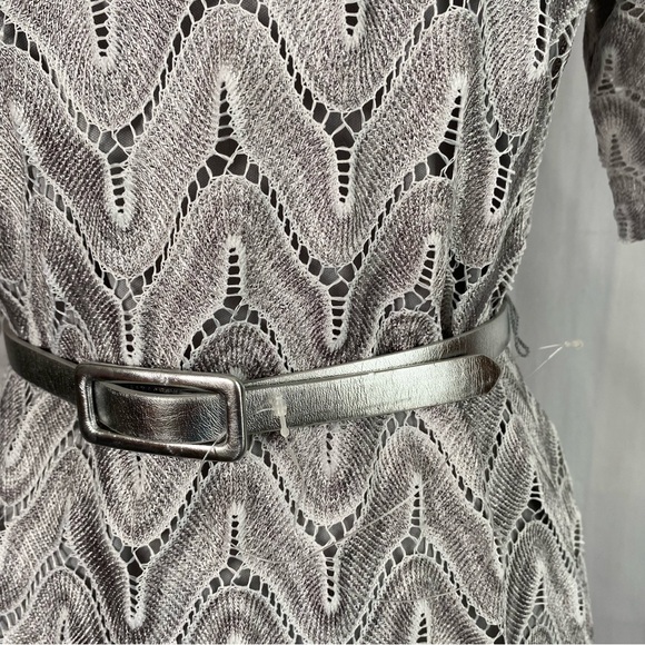 New Connected Apparel Dress 8 Sheath Silver Gray Crochet Lace Belted Holiday NWT - Picture 4 of 8